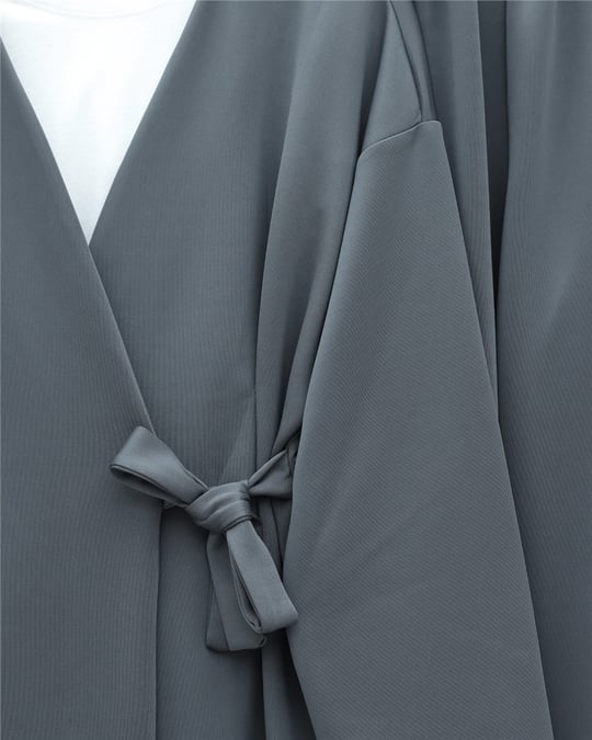 Beli Çift Bağlamalı Scuba Kimono Takım  -Füme