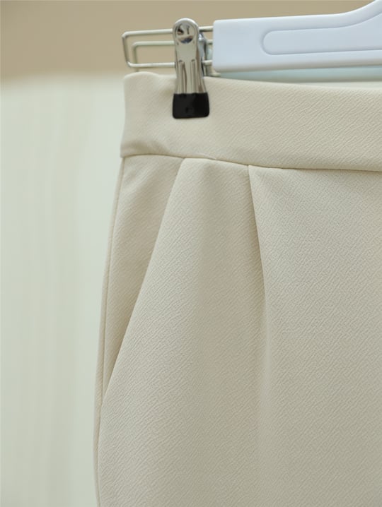 Beli Cırtlı Likralı Pantolon -Bej
