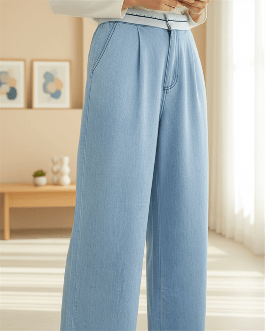 Beli Kancalı Kemer Detaylı İnce Kot Pantolon -Açık Mavi