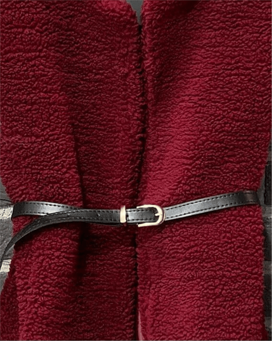 Beli Kemerli Çift Cepli Astarlı Peluş Yelek -Bordo