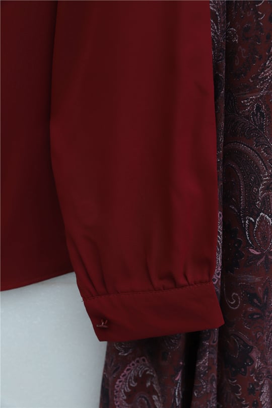 Beli Kemerli Fularlı Astarlı Etekli Şifon Takım  -Bordo