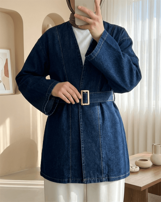 Beli Kemerli Kot Kimono -Laci