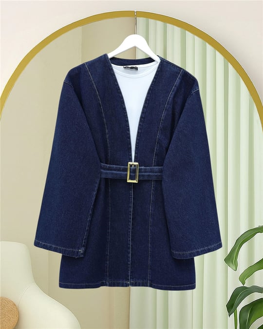 Beli Kemerli Kot Kimono -Laci