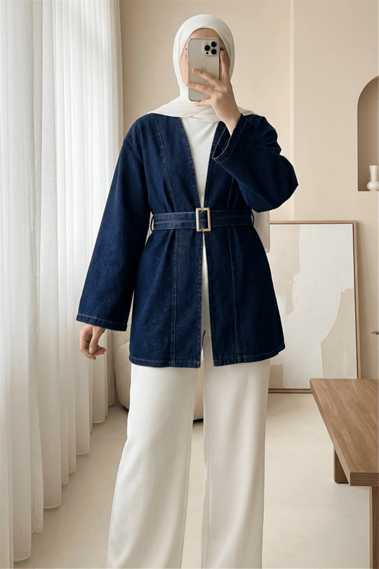Beli Kemerli Kot Kimono -Laci