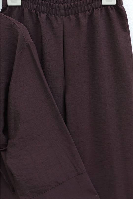 Beli Kemerli Yarım Düğmeli Pantolonlu Cupra Takım  -Mürdüm