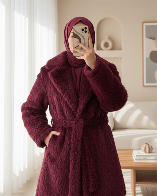 Beli Kuşaklı Cepli Sakallı Kap -Bordo