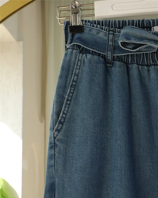 Beli Kuşaklı Lastikli Cepli Kot Pantolon -Laci
