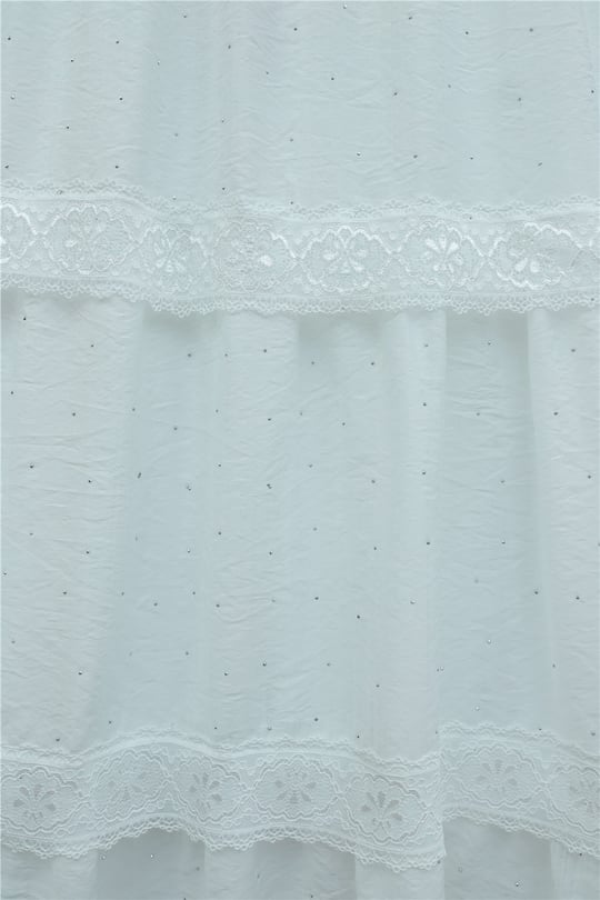 Beli Lastikli Astarlı Taş Ve Dantel Detaylı Vual Etek -Beyaz