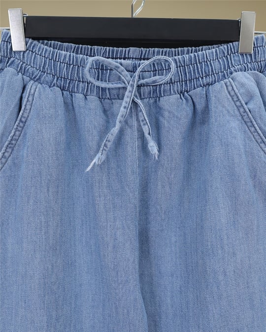 Beli Lastikli Cepli Bol Paça Kot Pantolon -Buz Mavi