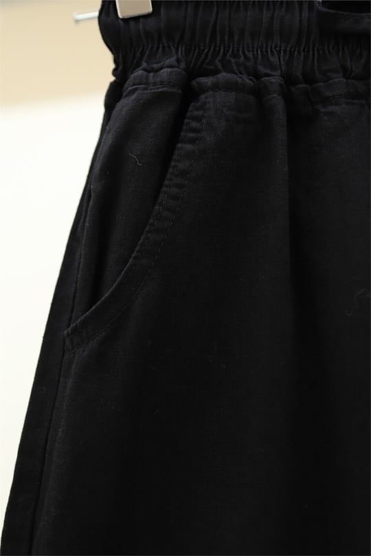Beli Lastikli Cepli Bol Paça Kot Pantolon  -Siyah