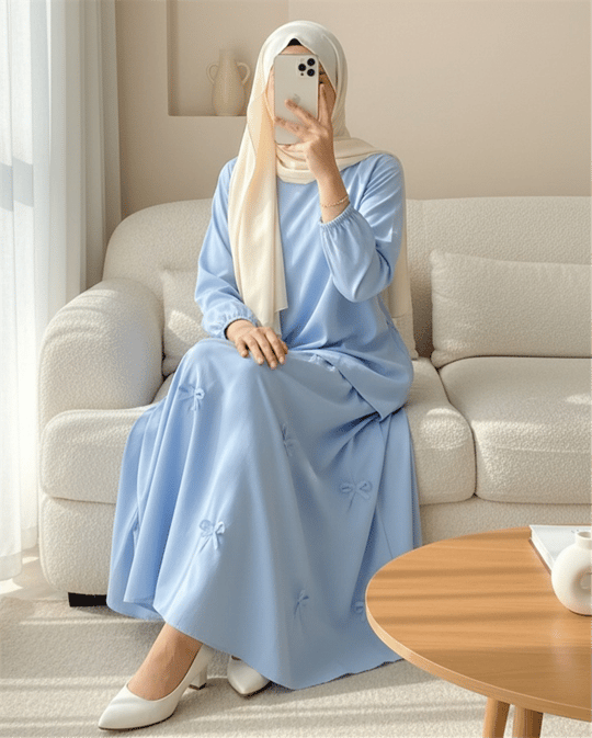 Beli Lastikli Fiyonk Detaylı Poplin Etek -Bebe Mavi
