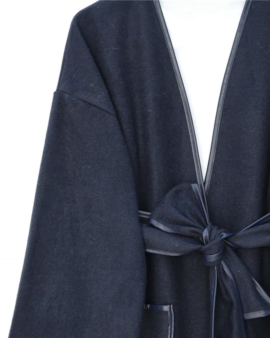 Biye Detaylı Çift Cepli Kuşaklı Kaşe Kimono -Laci