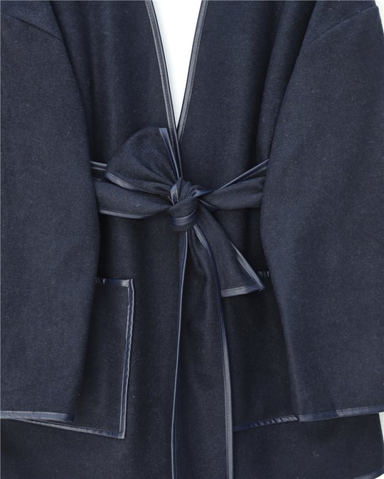 Biye Detaylı Çift Cepli Kuşaklı Kaşe Kimono -Laci