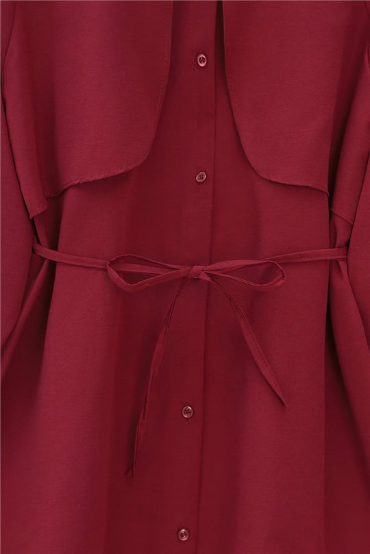 Bolero Detaylı Bağcıklı Poplin Tunik -Bordo