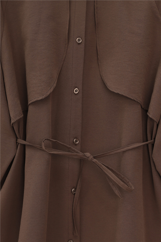 Bolero Detaylı Bağcıklı Poplin Tunik -Kahve