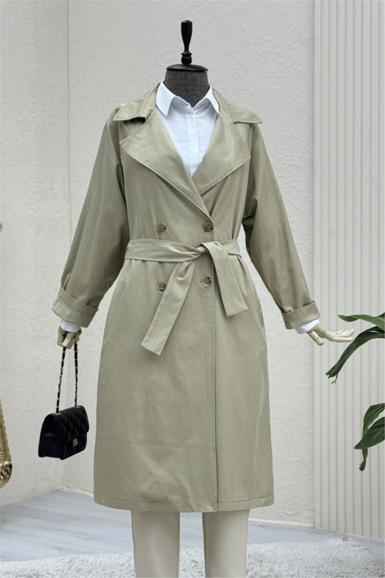 Bolero Detaylı Kemerli Araboy Trençkot -Taş