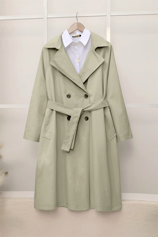 Bolero Detaylı Kemerli Araboy Trençkot -Taş