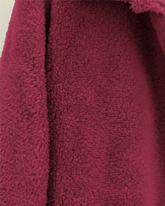 Boydan Düğmeli Cepli Pelüş Ceket   -Bordo