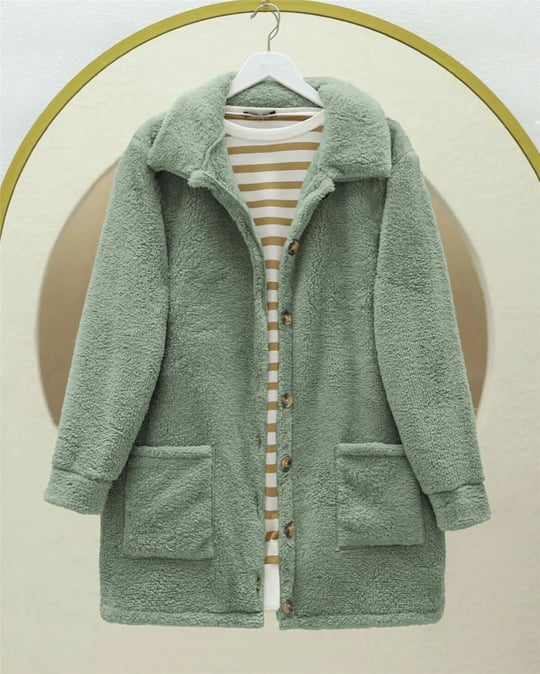 Boydan Düğmeli Cepli Pelüş Ceket    -Mint