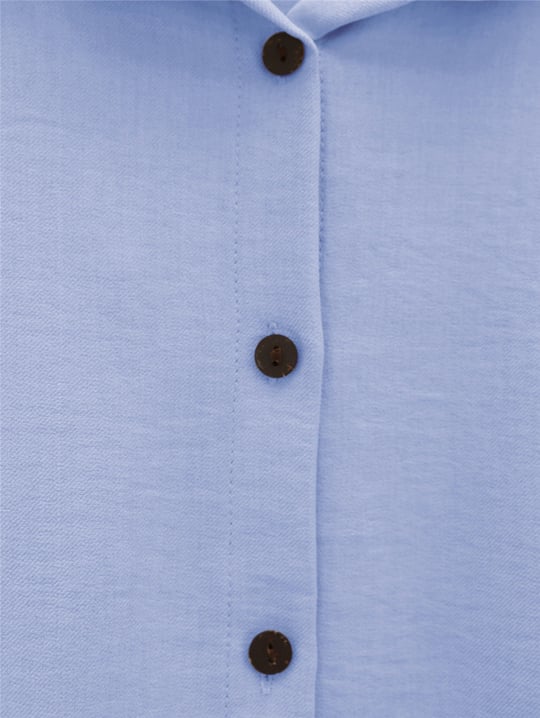 Boydan Düğmeli Pantolon Gömlek Keten Takım -Bebe Mavi