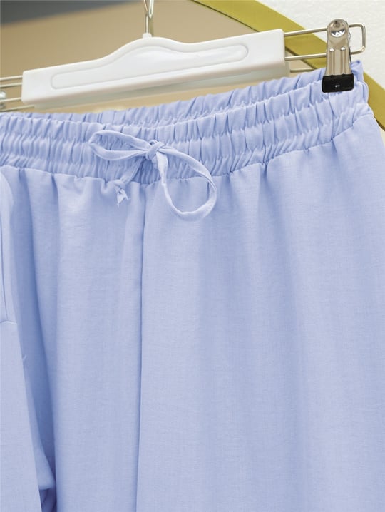 Boydan Düğmeli Pantolon Gömlek Keten Takım -Bebe Mavi