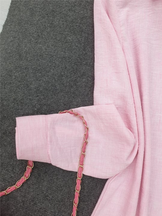 Boydan Gizli Düğmeli Keten Tunik -Pembe
