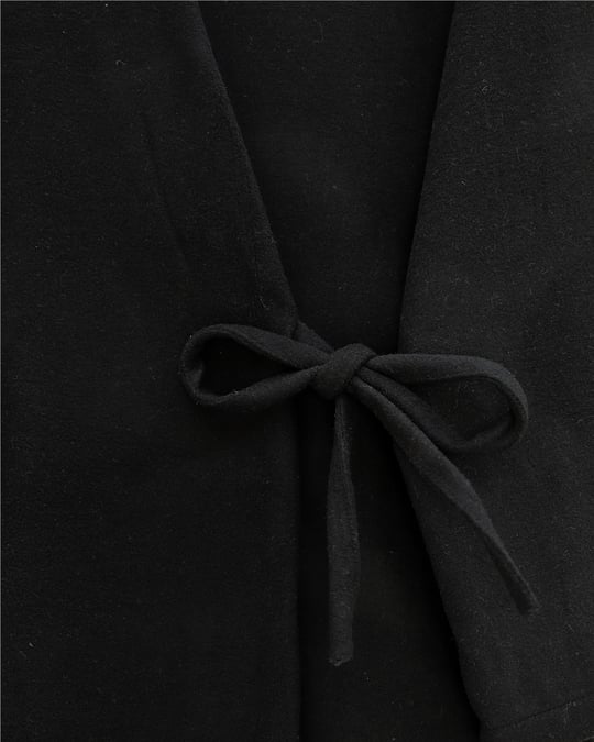Çapraz Bağlamalı Kaşe Kimono -Siyah