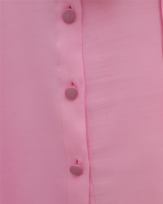 Çapraz Bağlamalı Kolu Lastikli Düğmeli Gömlek -Pembe