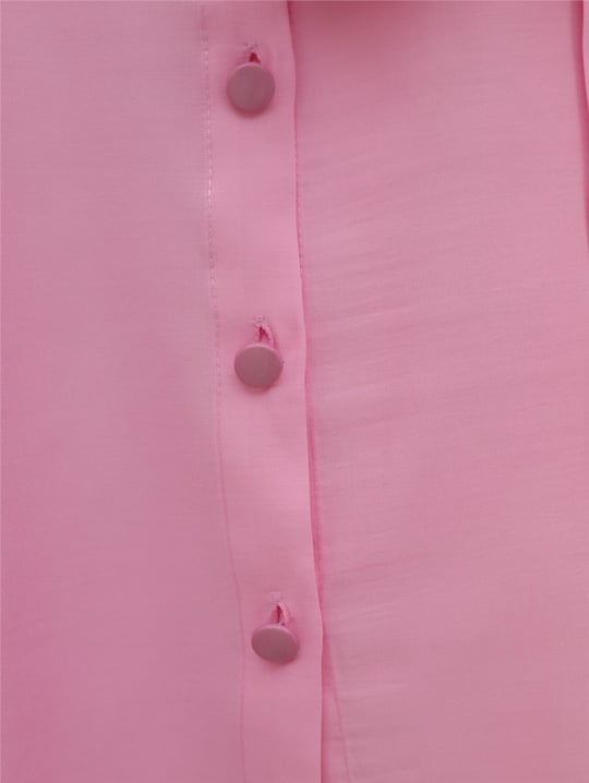 Çapraz Bağlamalı Kolu Lastikli Düğmeli Gömlek  -Pembe