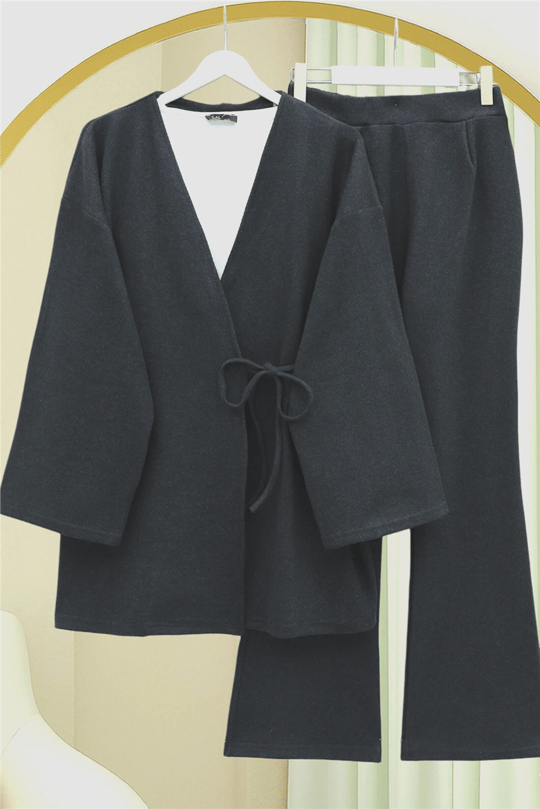 Çapraz Bağlamalı Selanik Kimono Takım -Antrasit