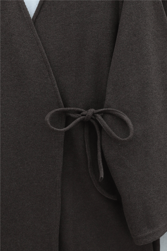 Çapraz Bağlamalı Selanik Kimono Takım -Kahve