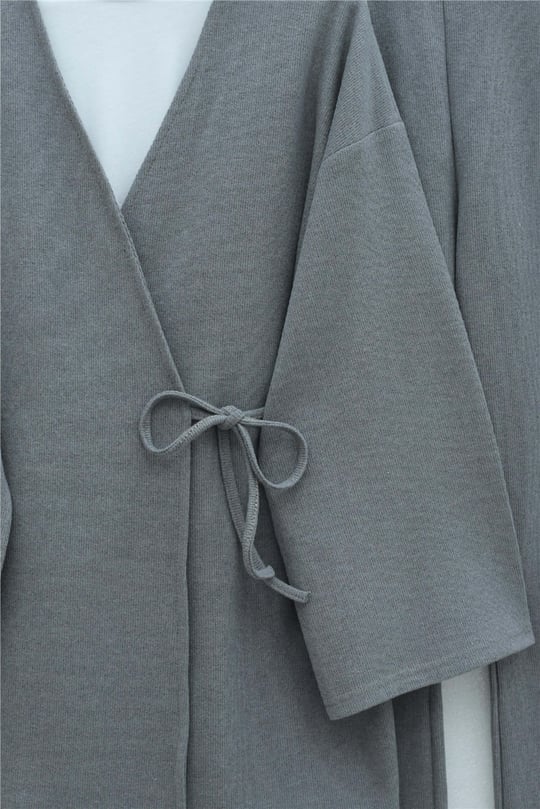Çapraz Bağlamalı Selanik Kimono Takım -Gri