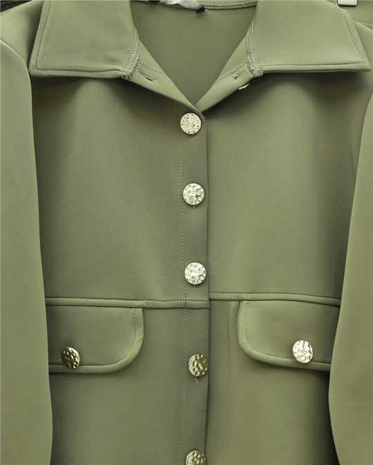 Womens Pocket-Detail Button-Front Skirted Scuba Set - Khaki