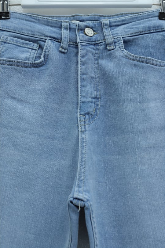 Cepli İspanyol Paça Likralı Fermuarlı Kot Pantolon -Buz Mavi