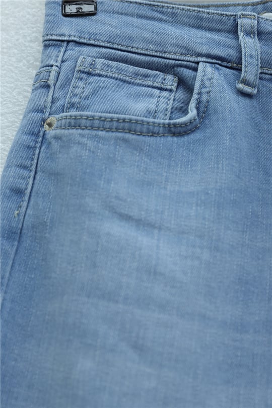 Cepli İspanyol Paça Likralı Fermuarlı Kot Pantolon -Buz Mavi