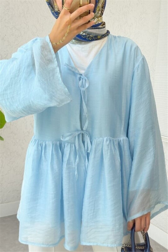 Çift Bağlamalı İçi Astarlı Modal Kimono -Bebe Mavi