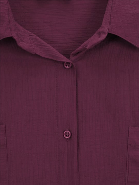 Çift Cepli Oval Kesim Kolu Katlamalı Gömlek Tunik -Bordo