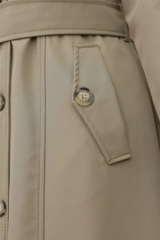 Womens Double Button-Front Belted Trench Coat - Mink
