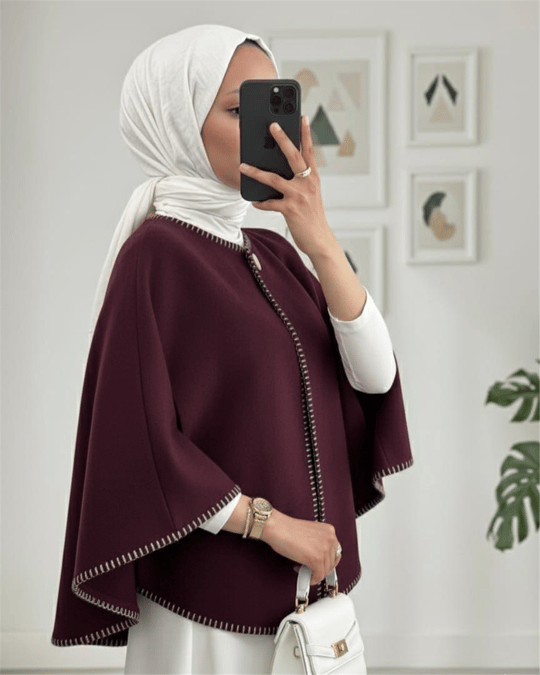 Çoban Dikişli Cepli Kaşe Panço -Mürdüm