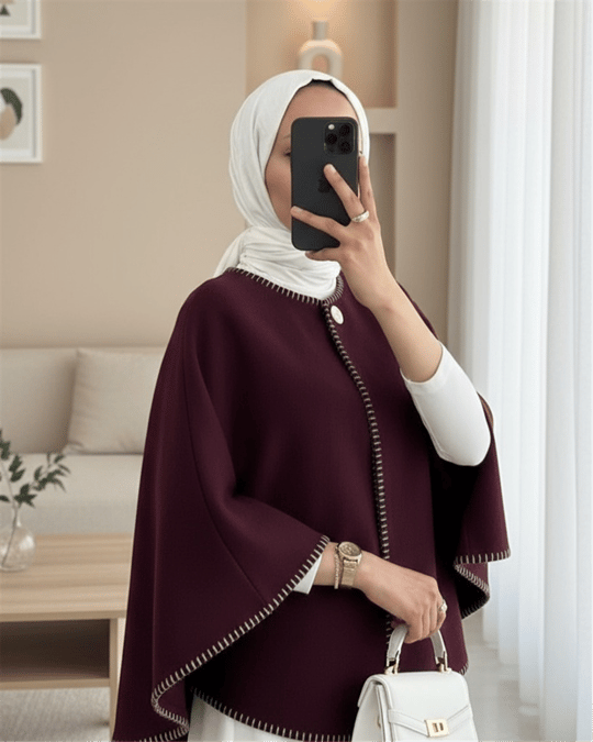 Çoban Dikişli Cepli Kaşe Panço -Mürdüm