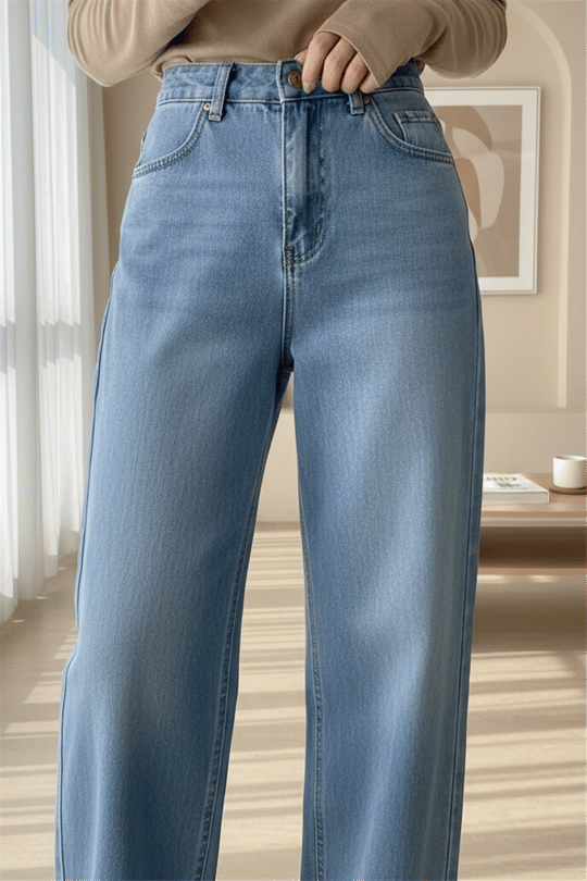 Çok Cepli Yüksek Bel Kot Pantolon  -Buz Mavi
