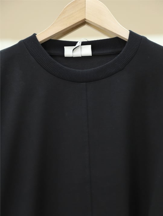 Dikiş Detaylı Yırtmaçlı Beli Bağlamalı Sweat -Siyah