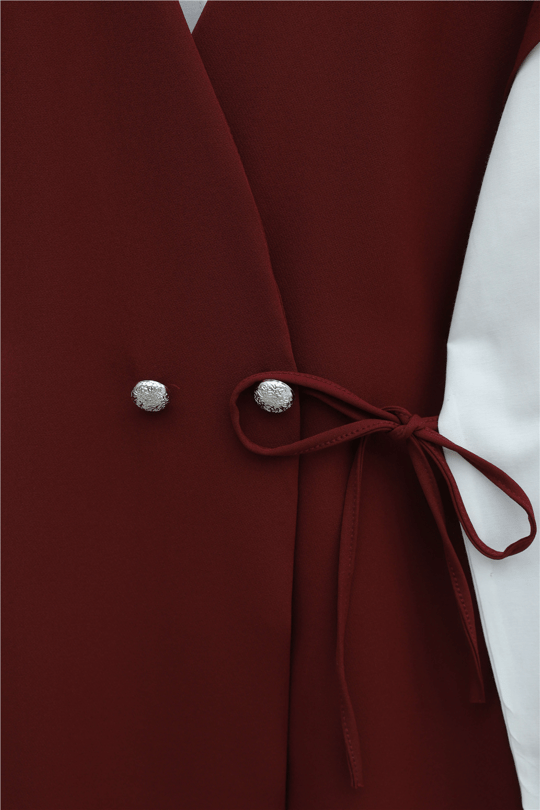 Womens Button-Detail Double Drawstring Vest Pants Double-Fabric Crepe Set - Burgundy