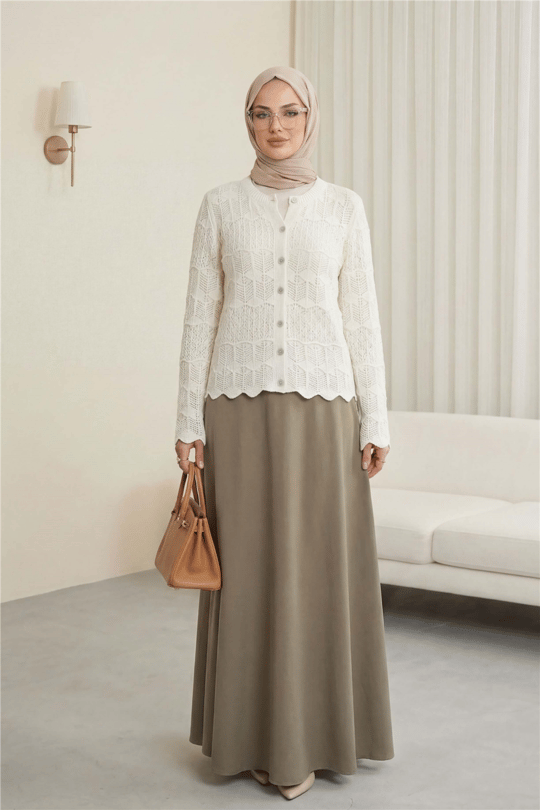Womens Button-Front Openwork Cotton Knit Cardigan - Ecru