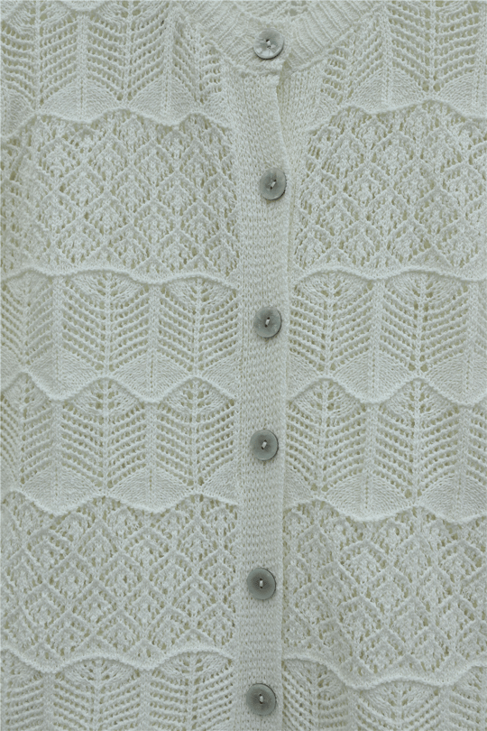 Womens Button-Front Openwork Cotton Knit Cardigan - Ecru