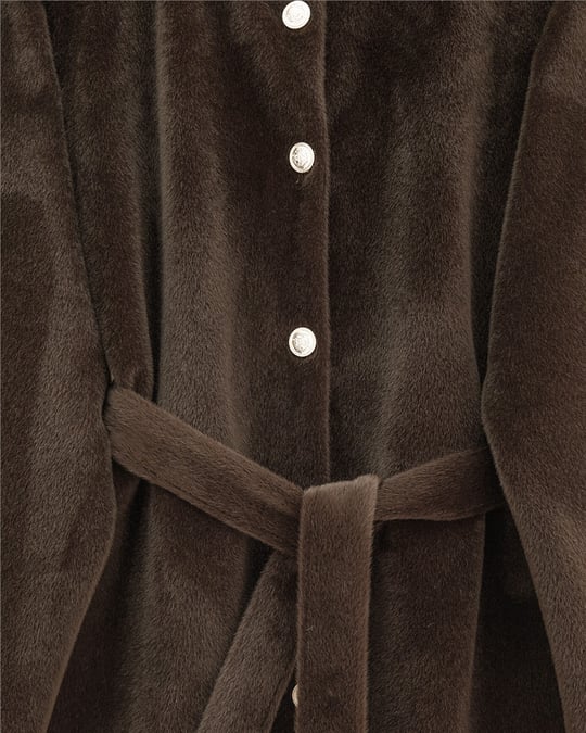 Düğmeli Beli Bağlamalı Kürklü Ceket   -Toprak