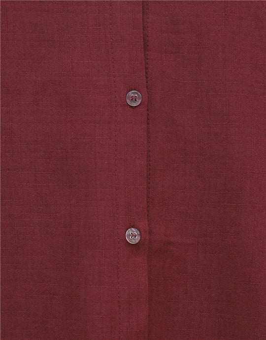 Düğmeli Keten Gömlek  -Bordo