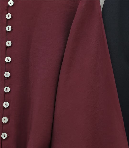 Eteği Bağlamalı Beli Ve Kolu Lastikli Düğmeli Modal Gömlek -Bordo