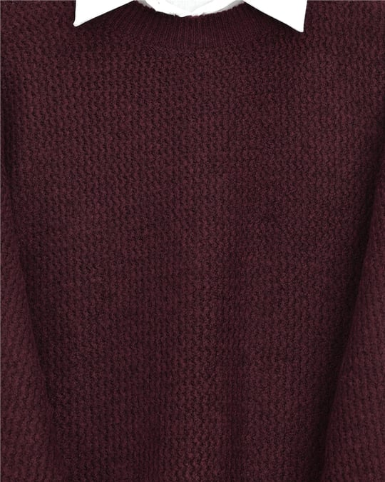Eteği Dantel Detaylı Triko Kazak -Bordo