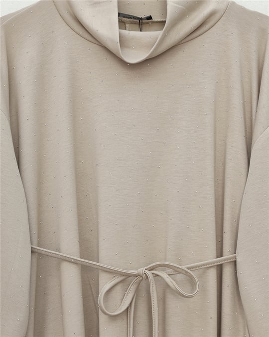 Eteği Lastikli Beli Bağcıklı Yarım Boğazlı Oysho Sweat -Açık Vizon